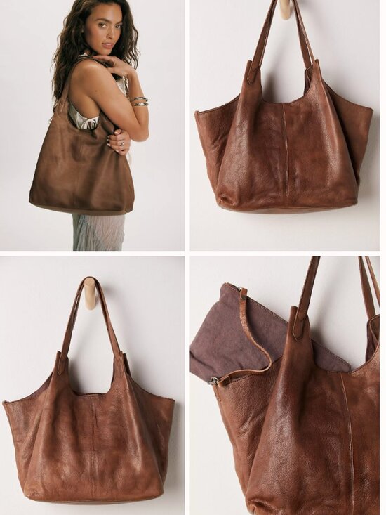 Free People Handbags - Free People Tivoli Leather Tote Bag Tan NWOT Pebbled Leather Slouchy Tote